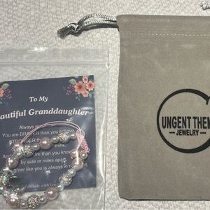 Pink Pearl & Sparkle Beaded Bracelet with Heart Charm